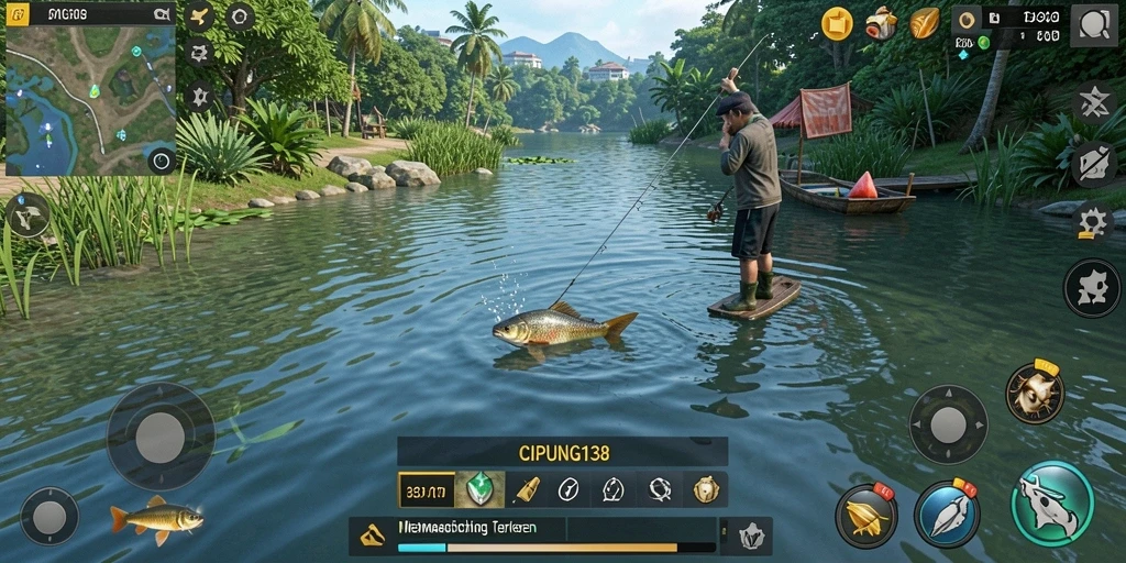 Tampilan gameplay seru di CIPUNG138 saat menangkap ikan.