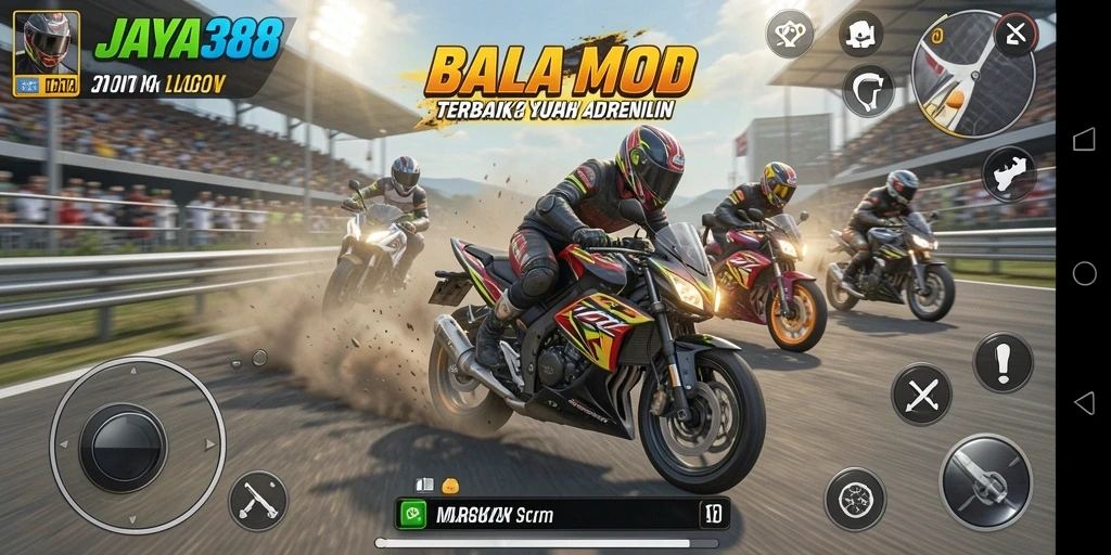 Gameplay seru dalam JAYA388 dengan balapan motor yang menegangkan.