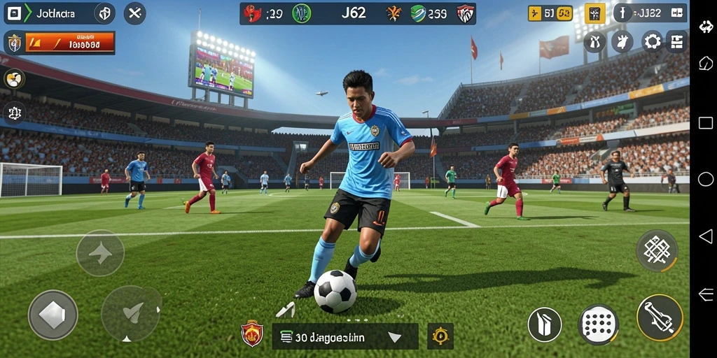 Screenshots gameplay JJ62 menampilkan aksi sepak bola yang seru.
