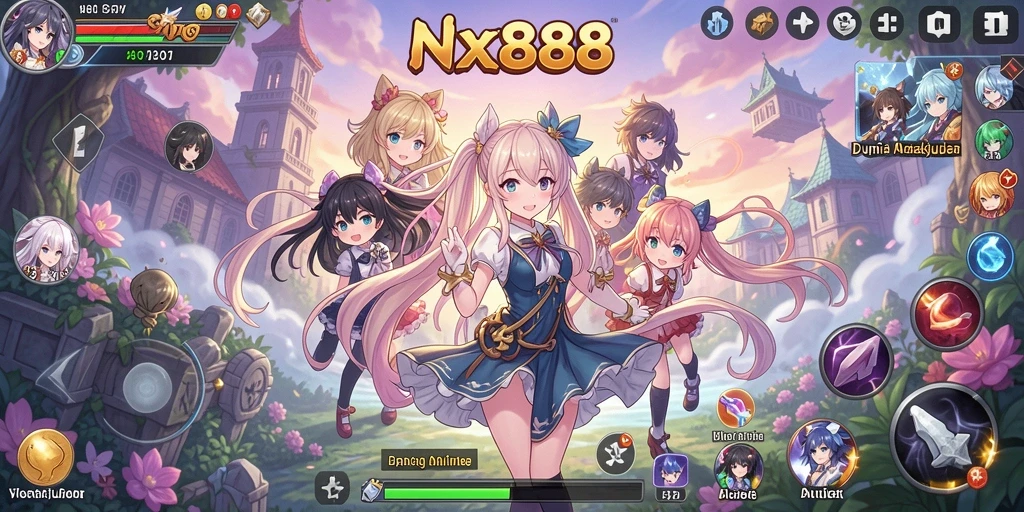 Screenshot gameplay NX888 menampilkan karakter anime dalam aksi.