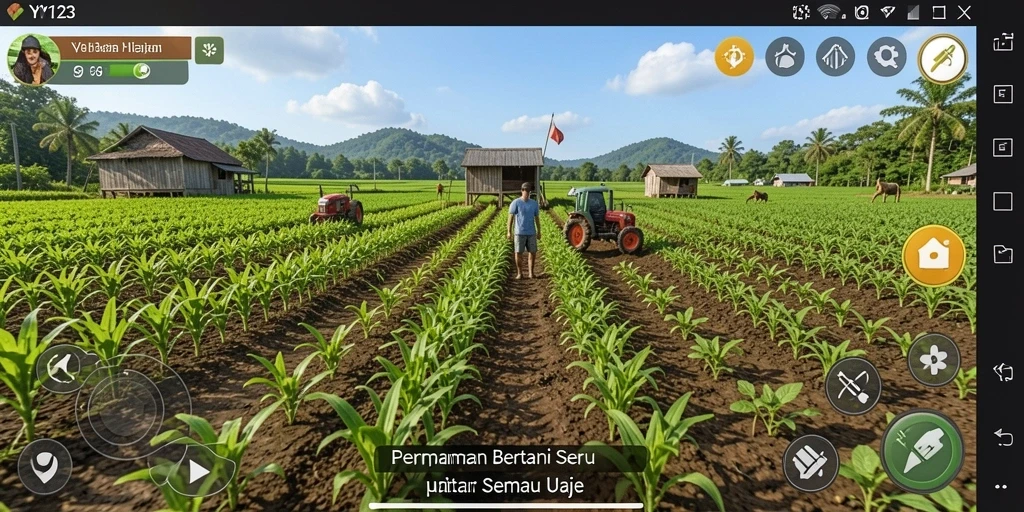 Tampilan gameplay <strong>YY123</strong> yang menggambarkan suasana ladang nan asri.