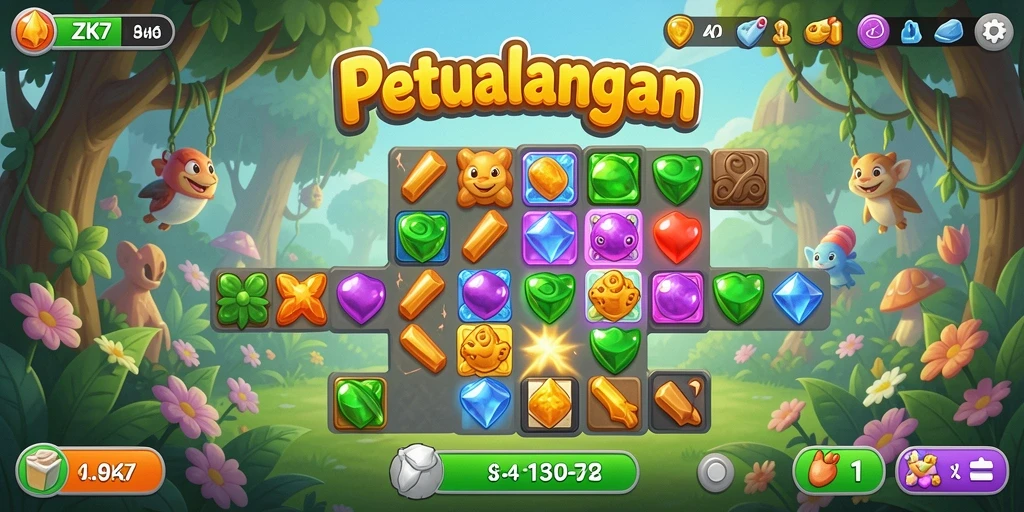 Tangkapan layar utama ZK7 yang menunjukkan gameplay Match-3 yang menarik.